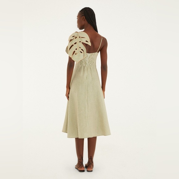 Farm Rio Green Striped 3d Monstera Leaf Midi Dress - Picture 5 of 9